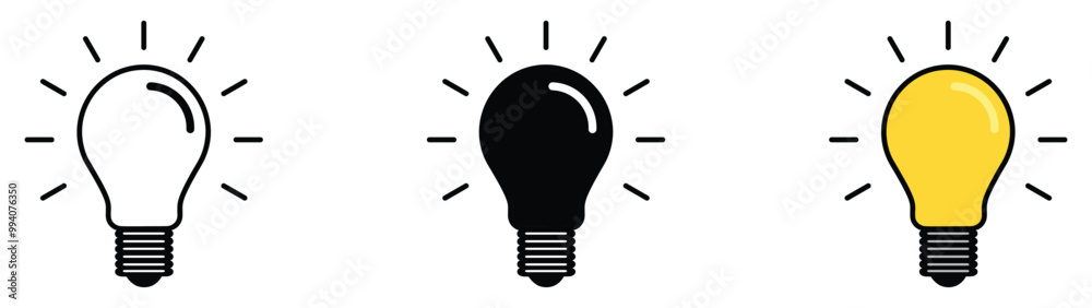 Light bulb icon set. Idea icon. Lamp concept. Light bulb, isolated in modern outline, flat, and colored design. Vector illustration Light bulb icon set. Idea icon. Lamp concept. Light bulb, isolated in modern outline, flat, and colored design. Vector illustration
