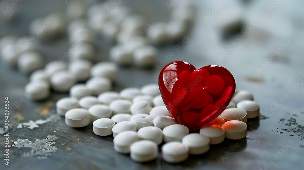 Fototapeta premium Tablet cast hearts shade an idea of health or useful the heart treatment