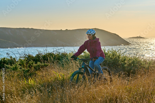 nice senior woman cycling w...