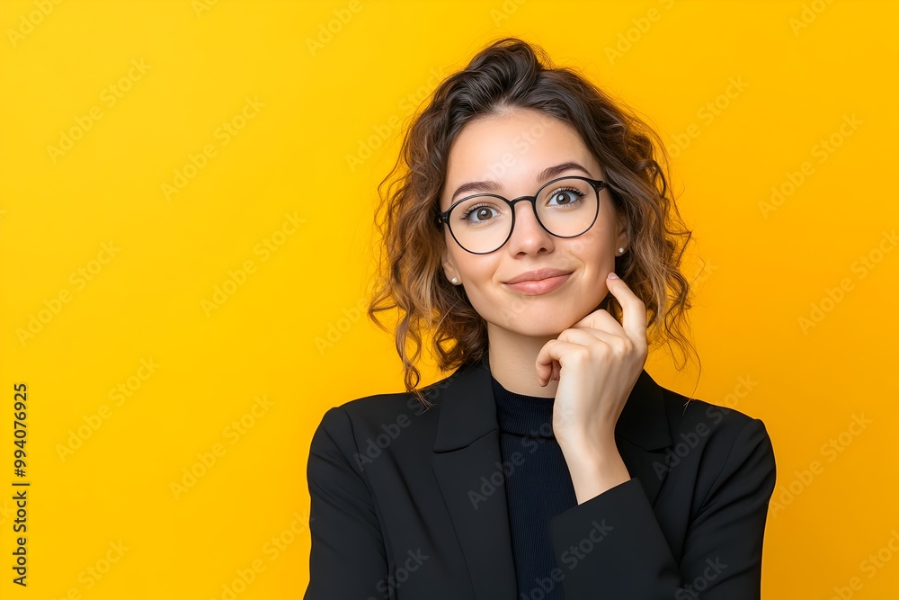 Confident Female Professional Offering Curious Gaze in Visually Striking Setting Confident Female Professional Offering Curious Gaze in Visually Striking Setting