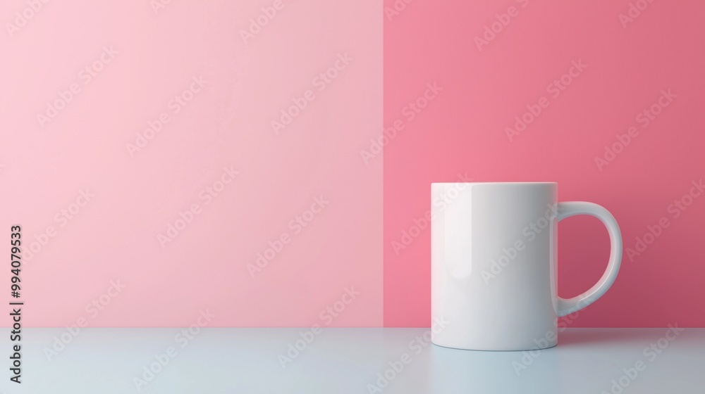 A minimalist white mug stands against a soft pink background, perfect for adding elegance to your design. A minimalist white mug stands against a soft pink background, perfect for adding elegance to your design.