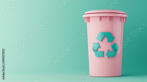 A stylish pink recycling bin with a green recycle symbol, perfect for promoting eco-friendly practices in modern environments.