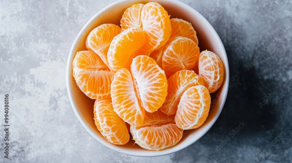 A white bowl filled with peeled and sliced tangerine segments. You can see the fruit from directly above.