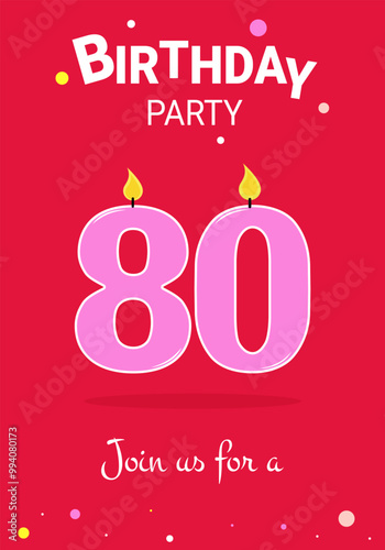 80th anniversary invitation. A postcard with the number 80 candle on a pink background. A party.