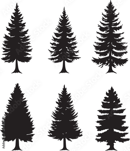 A bundle of minimalist pine tree silhouette vector, Pine tree vector silhouette. 
