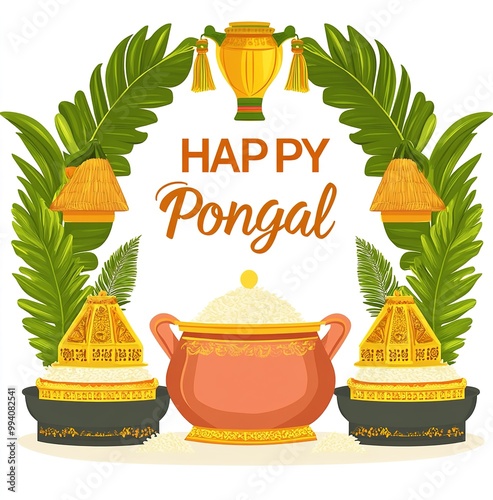 Happy Pongal Holiday of Tamil Nadu South India.illustration photo