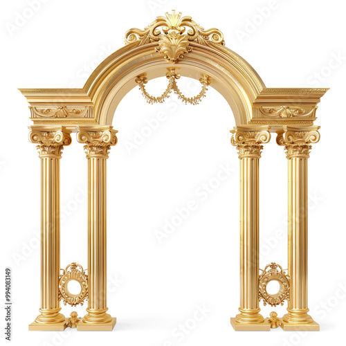 Ornate Classical Archway with Intricate Carvings on a Transparent Background