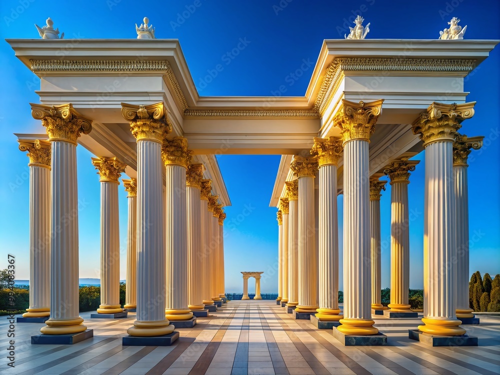 Fototapeta premium Elegant architectural design showcasing two columns with intricate details against a clear blue sky