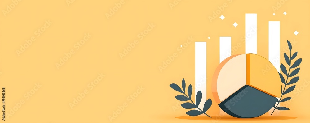 Naklejka premium A modern infographic featuring a pie chart and bar graph on a yellow background, symbolizing data analysis and growth.
