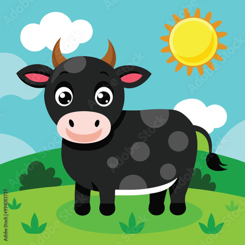 Adorable Cute Cow Cartoon Character Vector illustration