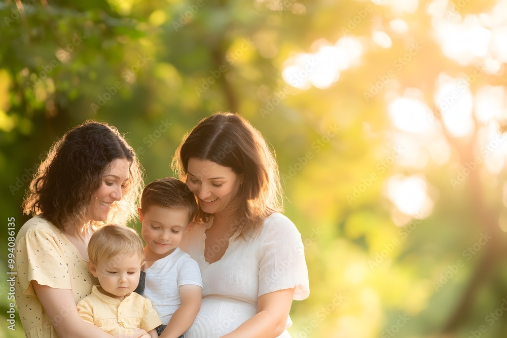 Joyful Family Bonding Amidst Vibrant Nature in Warm Impressionistic Landscape Joyful Family Bonding Amidst Vibrant Nature in Warm Impressionistic Landscape