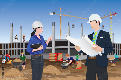 One engineer woman is inspecting the construction work.vector design