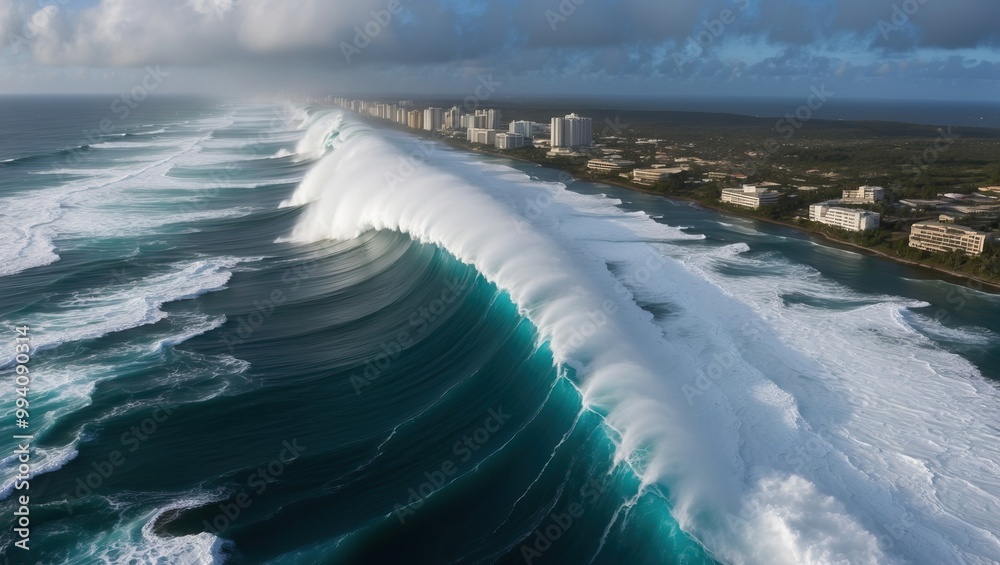 Majestic ocean waves crashing on coastline under a clear sky, showcasing natural beauty and inviting tranquil vacation vibes. Majestic ocean waves crashing on coastline under a clear sky, showcasing natural beauty and inviting tranquil vacation vibes.