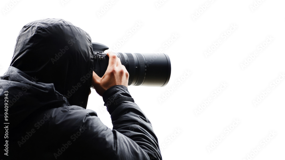 A photographer capturing wildlife with a zoom lens, isolated on transparent background, PNG file A photographer capturing wildlife with a zoom lens, isolated on transparent background, PNG file