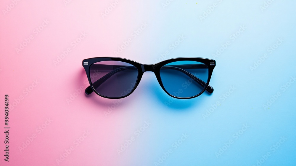 a pair of sunglasses on pastel color background a pair of sunglasses on pastel color background