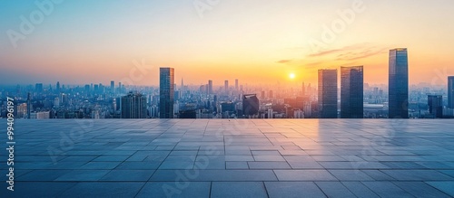 Cityscape at Sunset with Empty Pavement