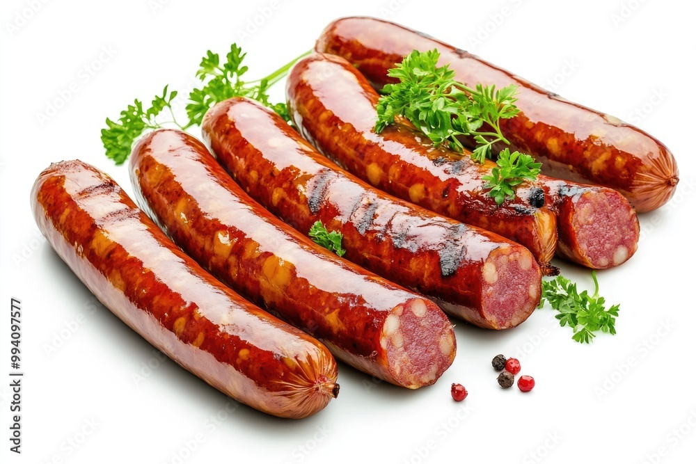Group of whole tasty boiled sausages isolated on white background Group of whole tasty boiled sausages isolated on white background