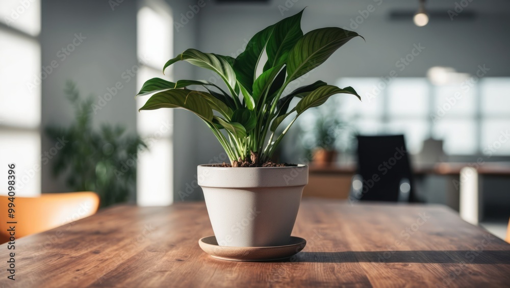 Indoor plant brings serenity and freshness to workspace, enhancing aesthetic and promoting well-being in modern office environment. Indoor plant brings serenity and freshness to workspace, enhancing aesthetic and promoting well-being in modern office environment.
