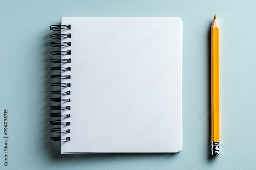A minimalist setup with one notebook and pencil, representing focus and learning in its most basic form A minimalist setup with one notebook and pencil, representing focus and learning in its most basic form