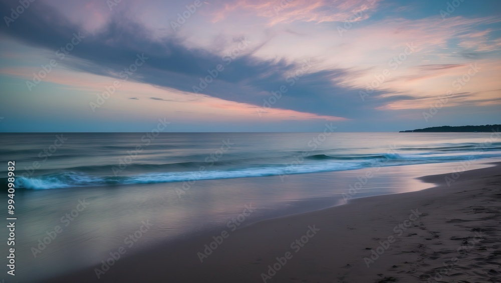 Breathtaking sunset over calm ocean waves on sandy beach, evoking serenity and peacefulness, ideal for relaxation and nature escape. Breathtaking sunset over calm ocean waves on sandy beach, evoking serenity and peacefulness, ideal for relaxation and nature escape.