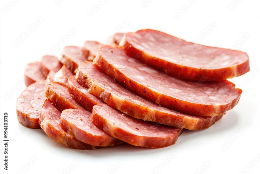 Sliced boiled pork sausage  boiled ham  isolated on white background.