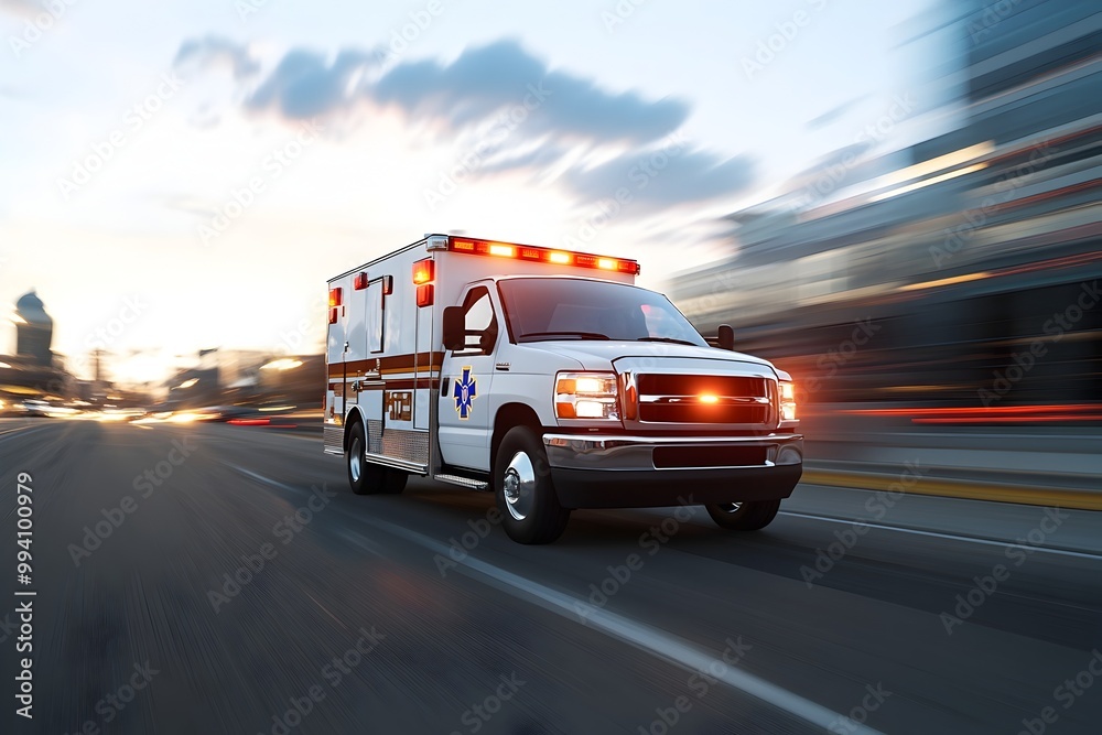 Speeding Ambulance Rushing to Provide Emergency Medical Assistance in the City Speeding Ambulance Rushing to Provide Emergency Medical Assistance in the City