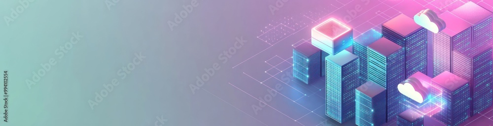 Abstract digital cityscape with neon colors and geometric shapes. Abstract digital cityscape with neon colors and geometric shapes.