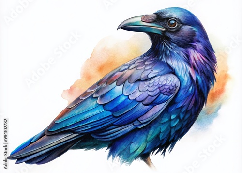 Elegant Crow Watercolor Illustration Perfect for Nature Themes and Artistic Projects or Decor photo