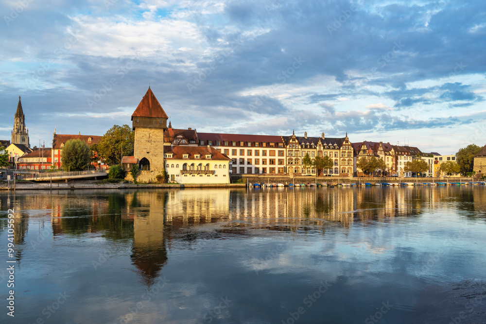 Obraz premium Europa, Konstanz, Bodensee, Baden-Württemberg, Deutschland, Altstadt, Rheintorturm, Rheinsteig, Rhein