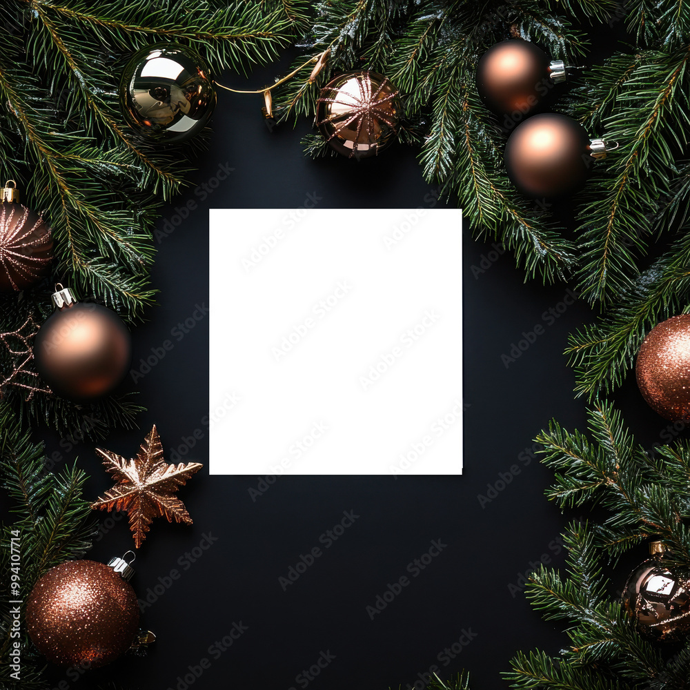 christmas card with fir branches and balls christmas card with fir branches and balls