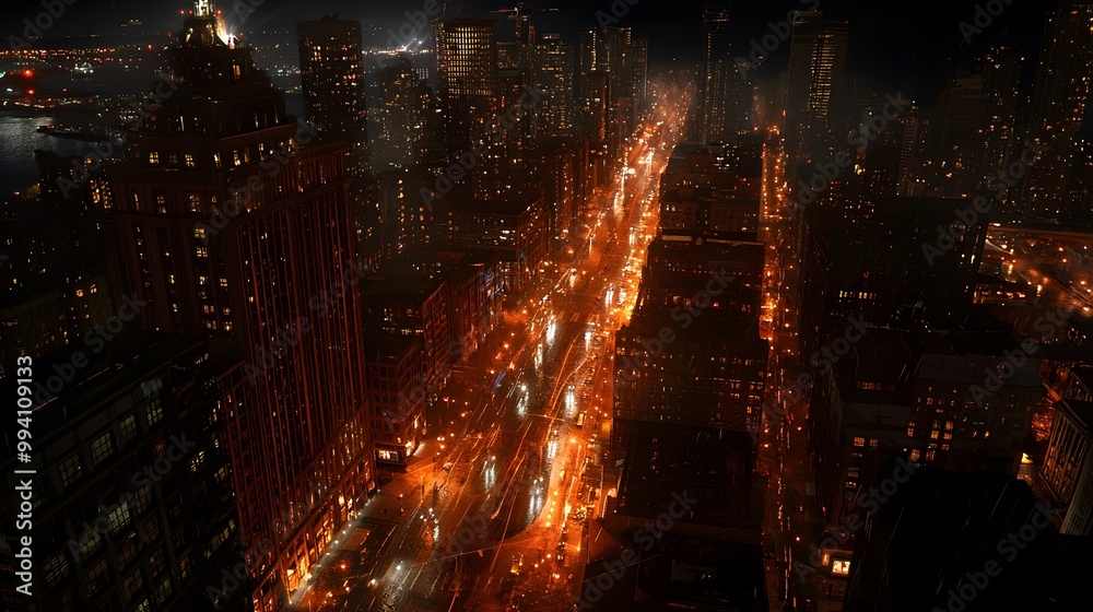 Fototapeta premium A breathtaking night view of a vibrant city skyline illuminated by glowing lights.