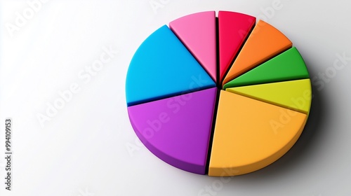 Colorful pie chart representing data segments in a vibrant and modern design. Ideal for presentations and analysis.