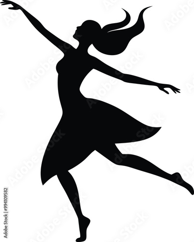 A young happy female dancing silhouette vector art, dancing illustration woman dancing silhouette design