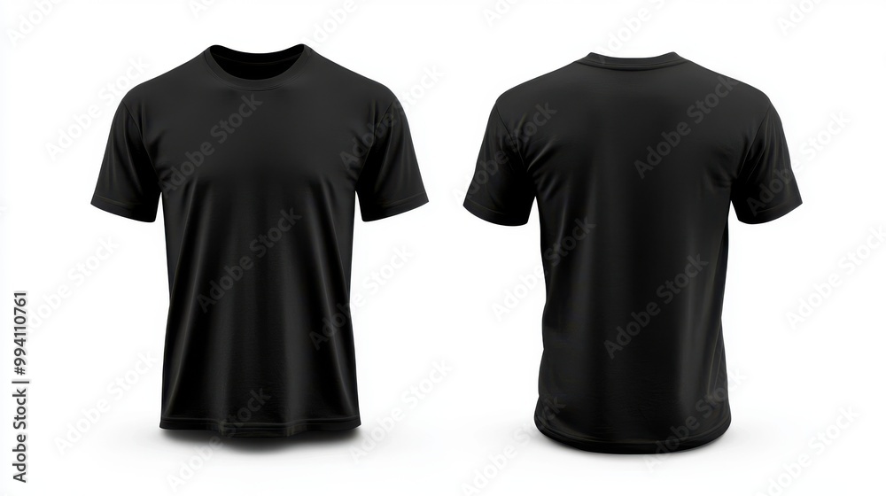 3d rendering of Set of Black front and back view t-shirt isolated on white background 3d rendering of Set of Black front and back view t-shirt isolated on white background