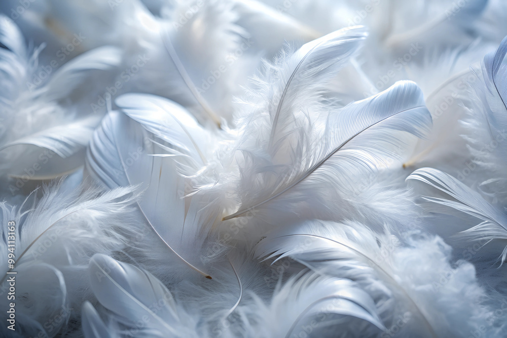 Closeup, white and feathers background for peace, calm and spirituality for God, religion and hope. Ai generated, feather and bird plumage for creative banner, texture or detail space for angel faith Closeup, white and feathers background for peace, calm and spirituality for God, religion and hope. Ai generated, feather and bird plumage for creative banner, texture or detail space for angel faith