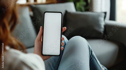 close-up, smartphone in girl's hands, home interior