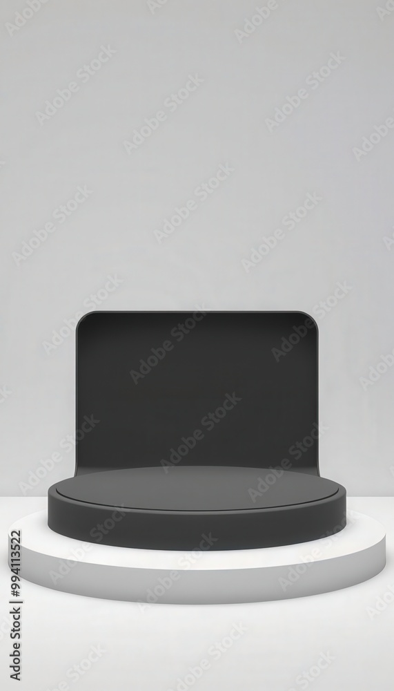 Minimalist black and white circular podium. Minimalist black and white circular podium.