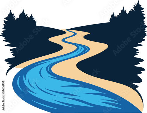 A wonderful River silhouette vector art illustration design with no background, river colorful graphic illustration design