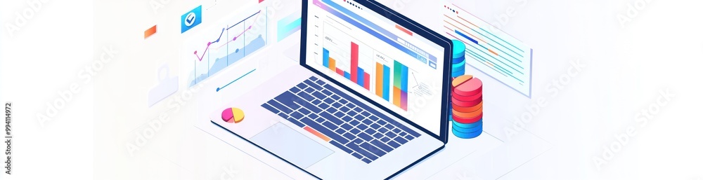 Digital analytics dashboard with graphs and charts on a laptop. Digital analytics dashboard with graphs and charts on a laptop.
