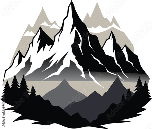 A wonderful natural mountain and landscape silhouette vector vector art illustration design and no background, hill black color silhouettes design photo