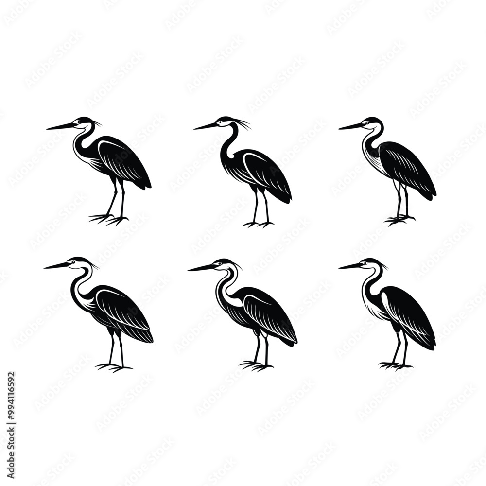 Obraz premium Heron Bird Vector on white background, instant Digital Download. Illustration for prints on bags, posters