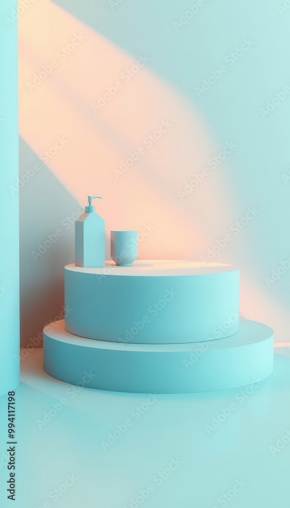 Minimalist Product Display with Cylindrical Platforms. Minimalist Product Display with Cylindrical Platforms.