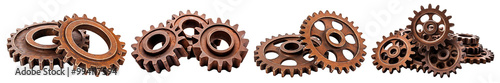 Set of rusty old cog wheels, cut out