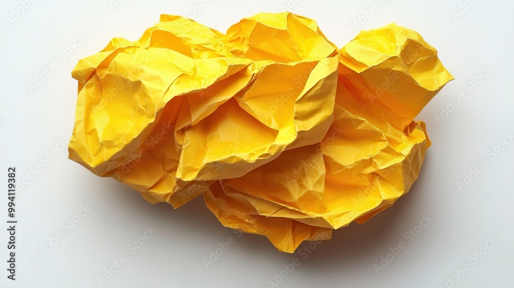 A crumpled yellow paper ball, a symbol of discarded ideas and the potential for new beginnings A crumpled yellow paper ball, a symbol of discarded ideas and the potential for new beginnings