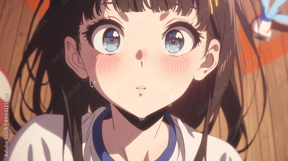 学校の運動会で競うアニメ調の日本人美少女