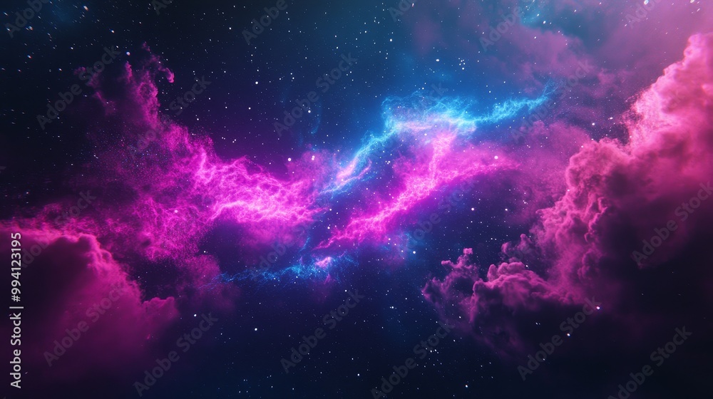 Obraz premium A vibrant cosmic scene featuring swirling clouds of pink and blue against a starry background, evoking the beauty of the galaxies.