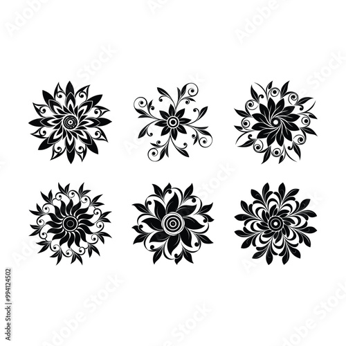 Curled-floral on white background, instant Digital Download. Illustration for prints on bags, posters