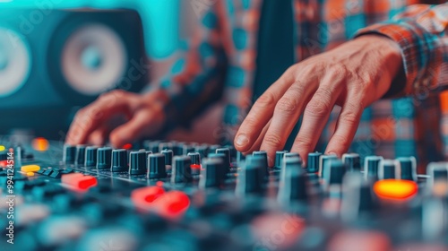 Sound Engineer Adjusting Audio Mixer Controls