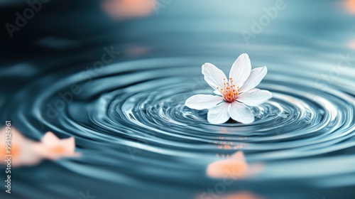 A single, delicate flower blooms in the center of a swirling, abstract vortex.