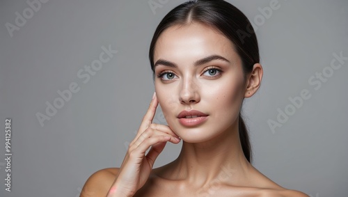 beauty portrait of young brunette woman. natural makeup and skin care